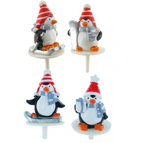 Pastry Chef's Boutique 70441 Buche Log Cake Decoration - Winter Penguins on a stick - 3.5cm - 50pcs Log & Cake Packaging
