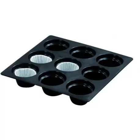 Pastry Chef's Boutique 07950 9 Composite Muffin Tray Silicone Mold - 8.5 cm x 5 cm x h 5cm - 9 cavity Non-Stick Silicone Molds