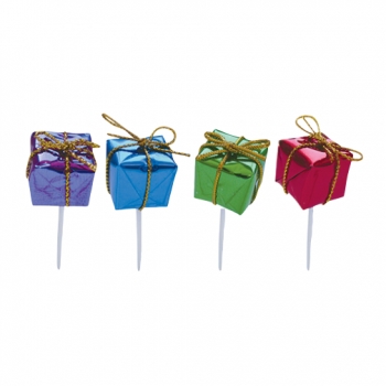 Pastry Chef's Boutique 70394 Buche Log Cake Decoration - Mini Gifts Assortment on a stick - 2cm - 100pcs Log & Cake Packaging