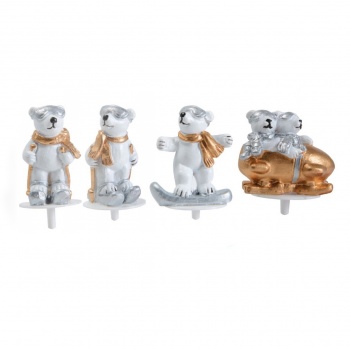 Buche Log Cake Decoration - Winter Sports Polar Bears on a stick - 4cm - 50pcs