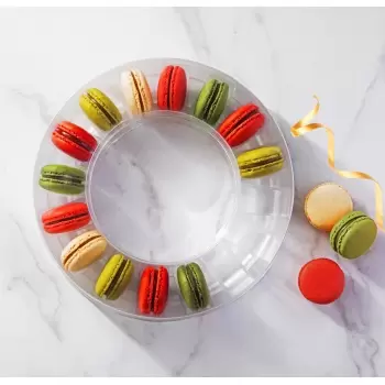 Clear Plastic Crown Round Macarons Gift Boxes - Holds 16 Macarons - Pack of 20