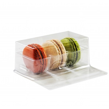 Pastry Chef's Boutique DCM3CL Clear Plastic Macarons Storage and Gift Boxes - Clear Base - 3 Macarons - Pack of 60 Macarons P...