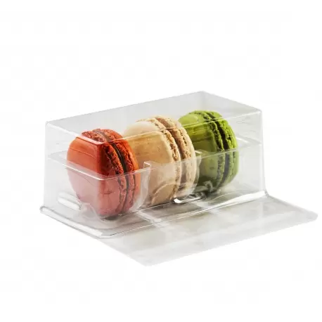 Pastry Chef's Boutique DCM3CL Clear Plastic Macarons Storage and Gift Boxes - Clear Base - 3 Macarons - Pack of 60 Macarons P...