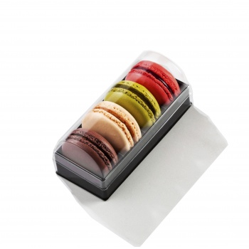 Pastry Chef's Boutique DCM4BK Clear Plastic Macarons Storage and Gift Boxes - Black Base - 4 Macarons - Pack of 60 Macarons P...