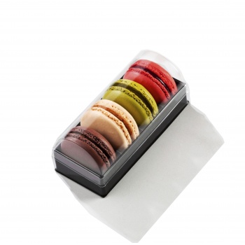 Clear Plastic Macarons Storage and Gift Boxes - Black Base - 4 Macarons - Pack of 60