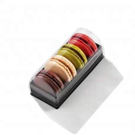 Pastry Chef's Boutique DCM4BK Clear Plastic Macarons Storage and Gift Boxes - Black Base - 4 Macarons - Pack of 60 Macarons P...