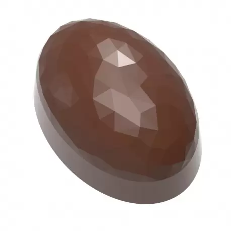 Chocolate World CW12064 Polycarbonate Faceted Oval Chocolate Mold - 35mm x 2435mm x 19mm - 13gr - 21 cavity Modern Shaped Molds