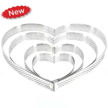 De Buyer 3099.52 De Buyer L'Ecole Valrhona Stainless Steel Perforated Tart Ring - Heart 3099.52 - 7'''' Other Shaped Rings