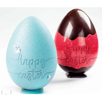 Polycarbonate Magnetic Chocolate Easter Egg Mold 3D Two piece Mold - HAPPY EASTER - 156mm x h 228mm - 330gr