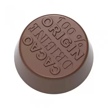 Chocolate World CW1625 Polycarbonate 100% Origin Cacao Chocolate Mold - 30 x 30 x 12 mm - 10gr - 3x7 Cavity - 275x135x24mm Mo...