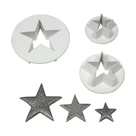 PME SA701 PME Star Cutter Assorted Sizes - Set of 3 - 18mm - 25mm - 35mm Fondant Cutters & Plungers