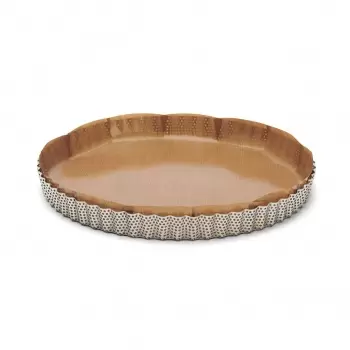 De Buyer Stainless Steel Perforated Round Fluted Tart Pan - 11'' - 1 3/8'' High