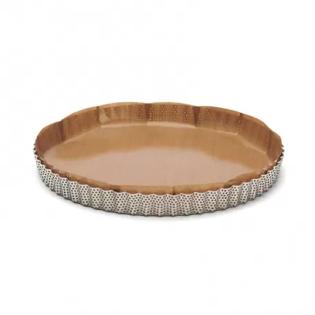De Buyer Stainless Steel Perforated Round Fluted Tart Pan - 11'' - 1 3/8'' High