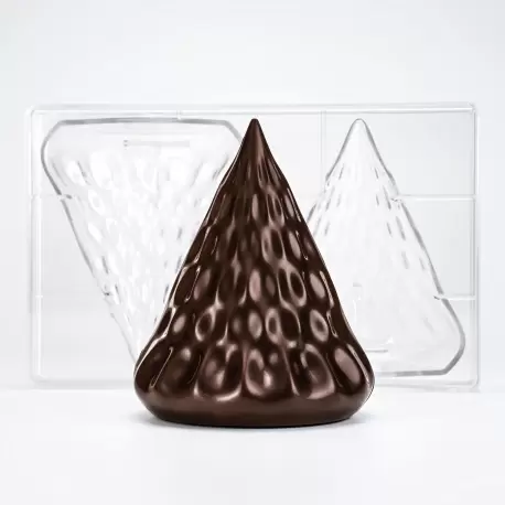 Professional 3D Polycarbonate Chiffon Christmas Tree Chocolate Mold - 150 mm x 120 mm x h 123 mm - 2 cavity - 250gr