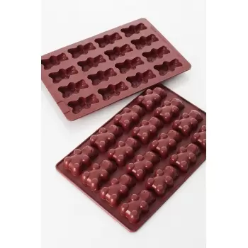 Mae 013652-20X30 SILMAE Professional Silicone Pastry Mold - Little Bears - 59x35x18 mm - 16 cavity - 21ml SILMAE Flexible Molds