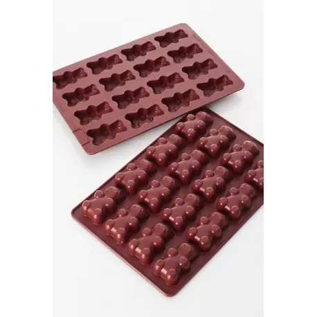 Mae 013652-20X30 SILMAE Professional Silicone Pastry Mold - Little Bears - 59x35x18 mm - 16 cavity - 21ml SILMAE Flexible Molds