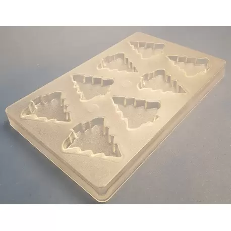 Hans Brunner HB-9176-PC Thermoformed Polycarbonate Chocolate Tablet Mold - Flat Christmas Tree - 71 x 60 x 11 mm - 25 gr - 8 ...