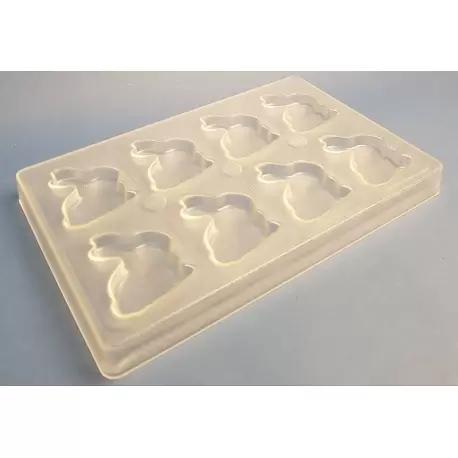 Hans Brunner HB-9189-PC Thermoformed Polycarbonate Chocolate Tablet Mold - Flat Sitting Rabbit - 66 x 56 x 10 mm - 25 gr - 8 ...
