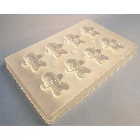 Hans Brunner HB-9177-PC Thermoformed Polycarbonate Chocolate Gingerbread Mold - Flat Gingerbread Man - 60 x 49 x 13 mm - 20 g...