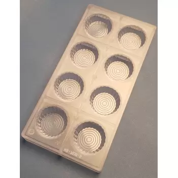 Professional Polycarbonate Chocolate Mold - Round Spiral Cups - 51x51x16mm - 30 gr - 8 cavities - 275 x 135 x 24 mm