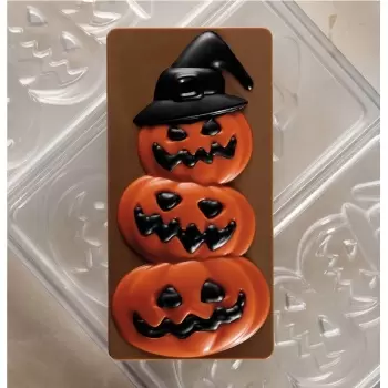 Pavoni Polycarbonate Halloween Friends Chocolate Bar Mold by Fabrizio Fiorani - 154 x 77 x h 15mm - 3 cavity - 100gr