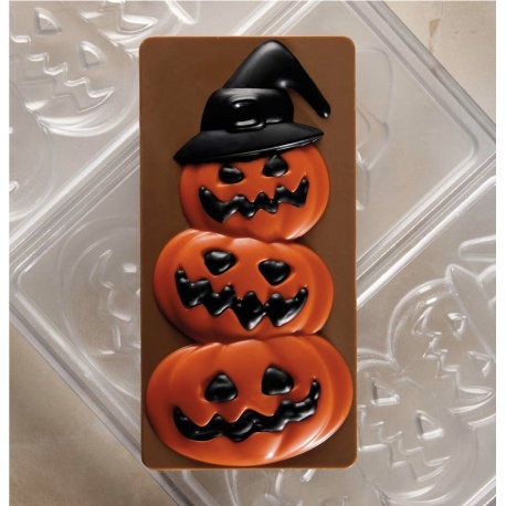 Pavoni PC5060FR Pavoni Polycarbonate Halloween Friends Chocolate Bar Mold by Fabrizio Fiorani - 154 x 77 x h 15mm - 3 cavity ...