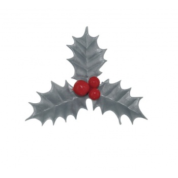Pastry Chef's Boutique 70324 Buche Log Cake Decoration - Silver Christmas Holly Leaves - 6cm - 144pcs Log & Cake Packaging