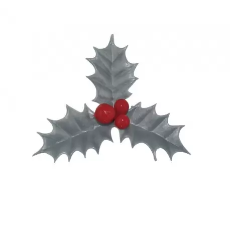 Pastry Chef's Boutique 70324 Buche Log Cake Decoration - Silver Christmas Holly Leaves - 6cm - 144pcs Log & Cake Packaging