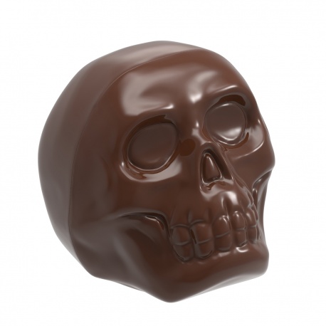 Chocolate World CW12067 Polycarbonate 3D Skull Head Chocolate Mold - Double Mold - 56.5mm x 55mm x h 70mm - 2 x 3 cavity layo...