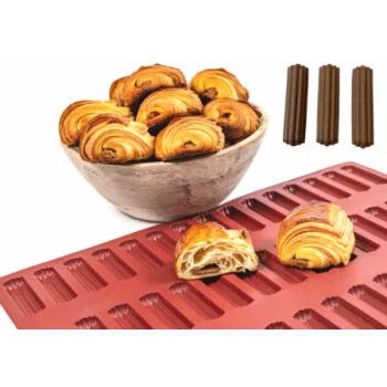 Mae 011955 SILMAE Professional Silicone Pastry Mold - Madeleines - 93mm x 25mm x 12mm - 45 cavity - 20ml SILMAE Flexible Molds