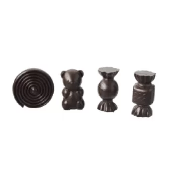 Valrhona Thermoformed Flat Sided Novelty Chocolates Chocolate Mold - 28 cavity - 4 shapes - H 35mm