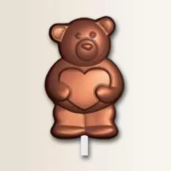 Polycarbonate Teddy Bear Chocolate Lollipop Mold - 66.7mm x 43.2mm - 6 cavity - 18gr