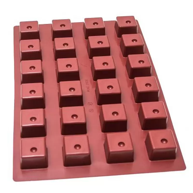 SILMAE Professional Silicone Pastry Mold - Cube with Drop Imprint - 60mm x 60mm x 41mm - 123ml - 24 cavity