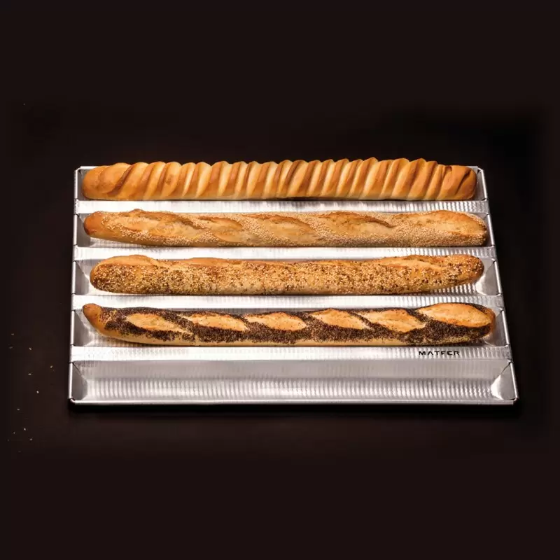 Matfer Bourgeat French Bread Baguette Pan - Length 17 3/4" Width 17'' - 6 Channels  - Diameter Of The Channel 2 3/8"