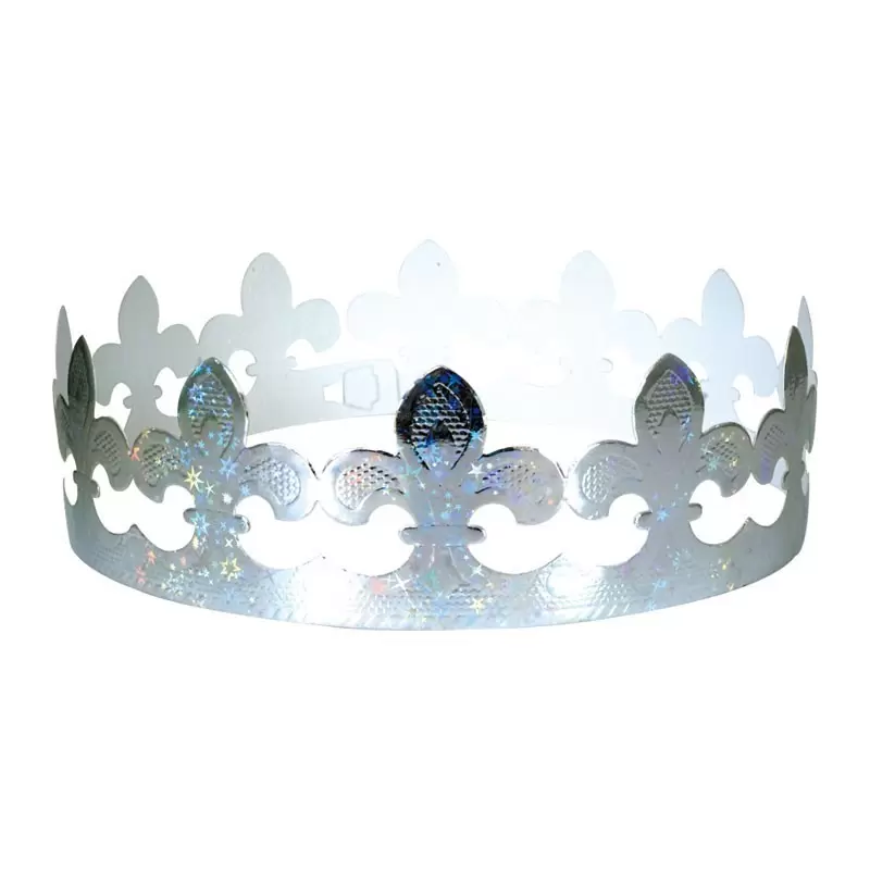 Galette des Rois King's Cake Crowns - Fleur de Lys Holographic Silver - Pack of 100