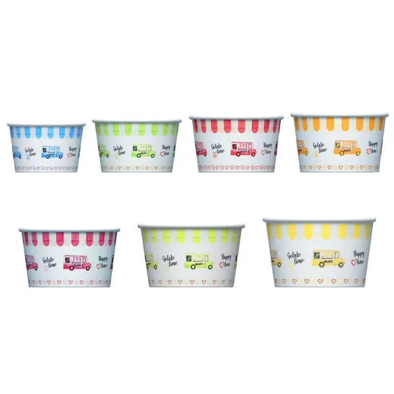 Gelato Ice Cream Paper Cups - Various Colors - 85 mm x 51 mm - 6.4 oz - 250 pcs
