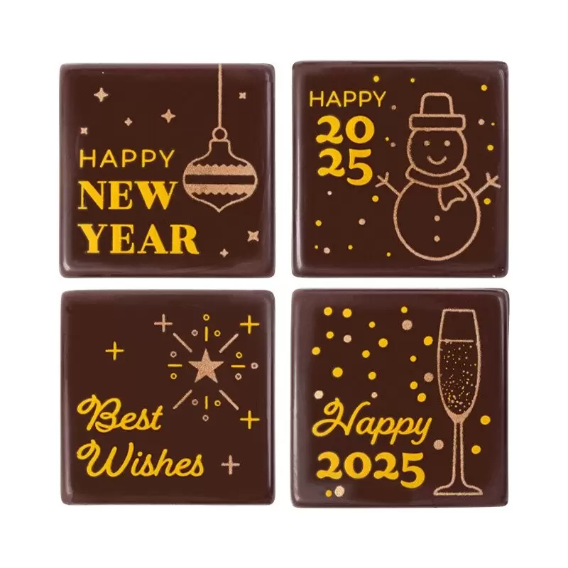 Belgian Chocolate Decoration- Happy New Year 2025 Assortment - Dark - 75 pcs Belgian Chocolate Decoration- Happy New Year 2025 Assortment - Dark - 75 pcs