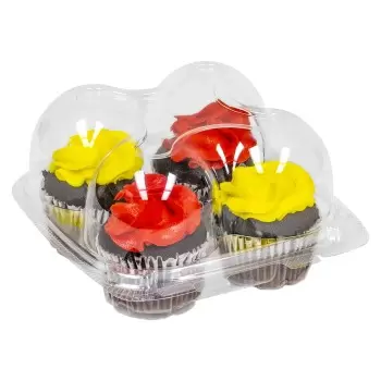 Clear Plastic Cupcake Container For 4 Cupcakes - 7" x 6 1/2" x 3 3/4" - 225 pcs