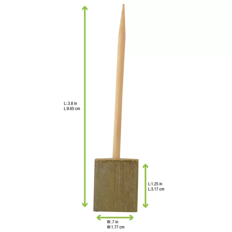 PacknWood Single Prong Bamboo Skewer With Block End - 3.9'' - 480 pcs PacknWood Single Prong Bamboo Skewer With Block End - 3.9'' - 480 pcs