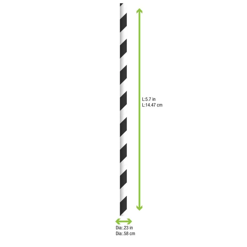 PacknWood Durable Black & White Striped Cocktail Paper Straws - Wrapped - Diam.0.2'' H:5.7'' - 3000 pcs PacknWood Durable Black & White Striped Cocktail Paper Straws - Wrapped - Diam.0.2'' H:5.7'' - 3000 pcs