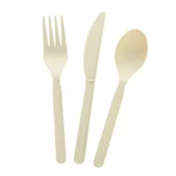 PacknWood Compostable Bamboo Fiber 3-1 Cutlery Kit With Compostable Bag (Knife, Fork, Spoon, Napkin) - 6'' - 500 pcs