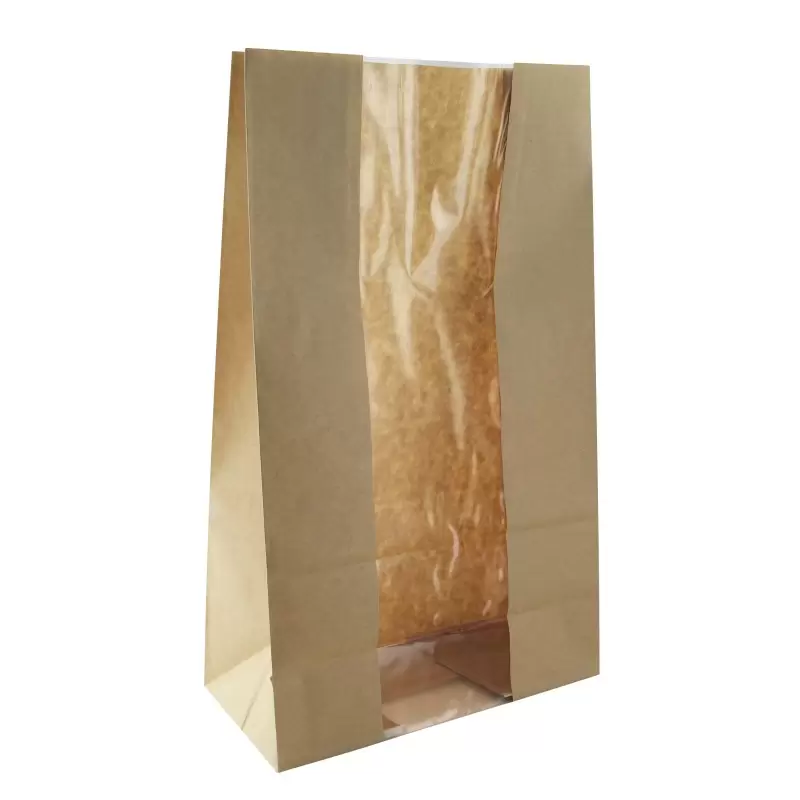 PacknWood Long Brown Sos Bag With Window - 8.9 x 4.7 x 10.8'' - 500 pcs PacknWood Long Brown Sos Bag With Window - 8.9 x 4.7 x 10.8'' - 500 pcs