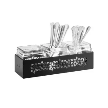 Rosseto SM314 Rosseto Mosaic Black Matte Jar Holder with 3 Glass Ja...