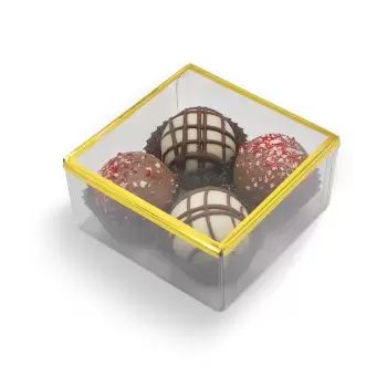 Elegant Gold Trim Classic Clear Transparent Chocolate Truffles Boxes 3" x 3" x 1 3/8" - Pack of 230 pcs