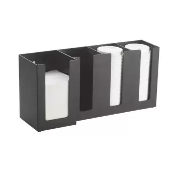 Cal-Mil Classic Black 4-Section Countertop Cup - Lid - and Napkin Organizer