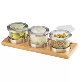 Cal-Mil Bamboo 3 Jar Mixology Display - 16Oz Jars With Hinged Lid