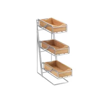 Cal-Mil Platinum 3-Tier Metal Flatware / Condiment Display With Bamboo Bins