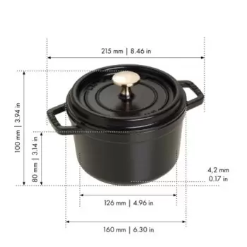STAUB 1101625 Staub 1.25-qt Round Dutch Oven - Black