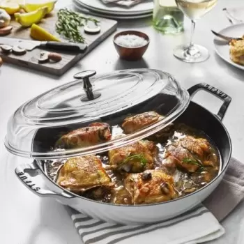STAUB 14813002 Staub 3.5-qt Braiser with Glass Lid - White