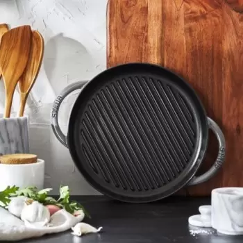 STAUB 1203018 Staub 10" Round Double Handle Pure Grill - Graphite Grey